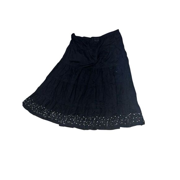 Chicos gypsy shimmering black maxi skirt Women's 100% cotton Elastic Waist Flowi - Picture 1 of 6